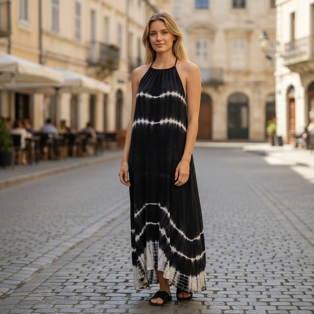304. Wishlist Black White Tie Dye High Low Maxi Dress Womens‎ Boho Summer